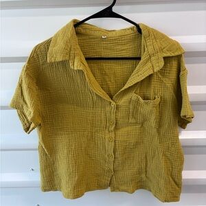Crop top yellow mustard button down